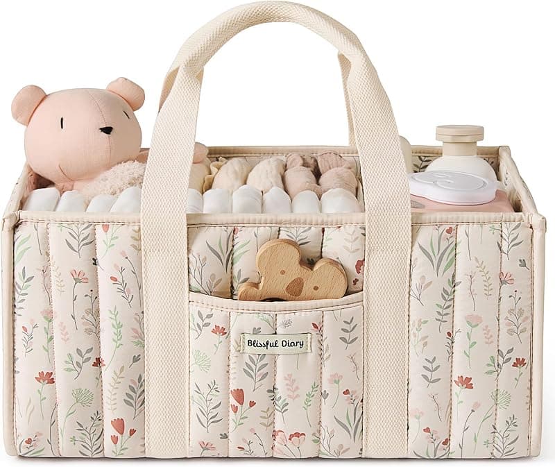 Blissful Diary — Panier Organiseur de Table à Langer Fleurs Beiges