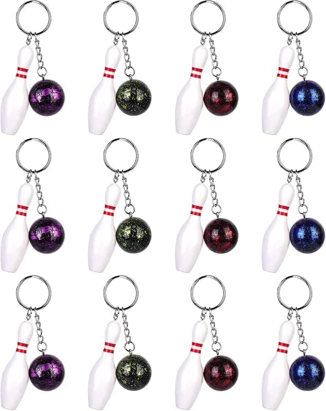Lot de 12 porte-clés mini boule de bowling