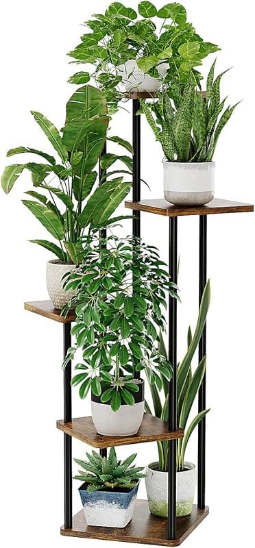 Bamworld — Étagère Plantes à 5 Niveaux en Métal Brun Rustique