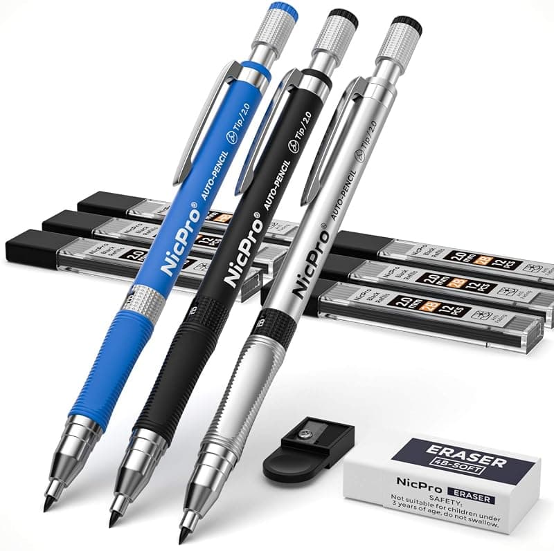 Nicpro — Set de 3 porte-mines 2,0 mm avec recharges et accessoires
