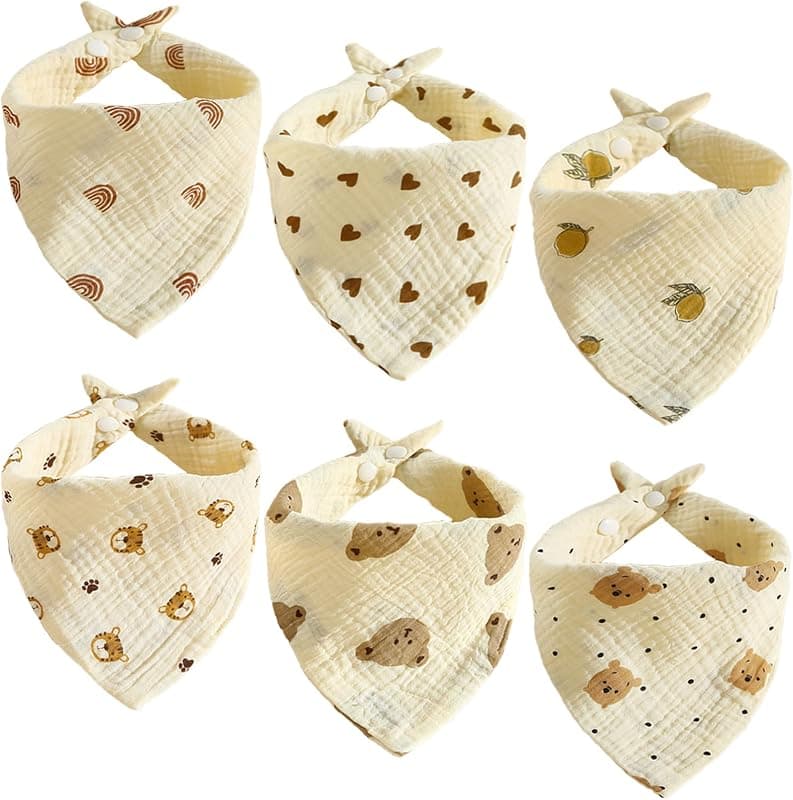 Lot de 6 bavoirs bandana — 100 % coton doux et absorbant