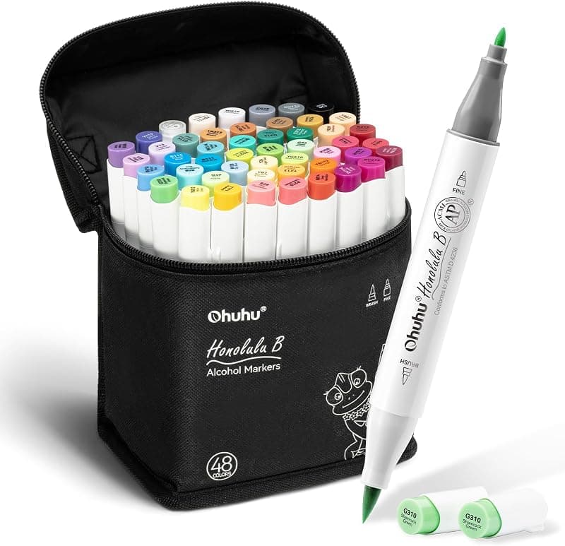 Ohuhu — Set de 48 marqueurs alcool double pointe