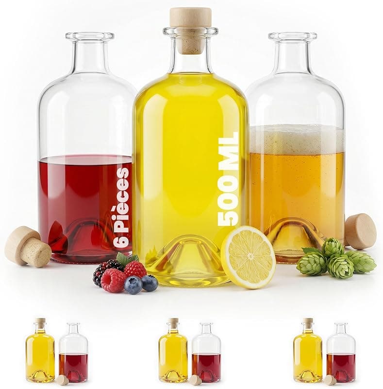 Bouteilles apothicaires en verre — lot de 6 × 50 cl