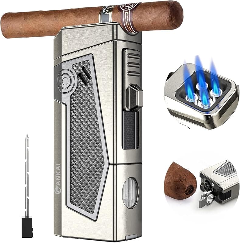 Briquet Torche 4 Flambeaux avec Poinçon et Porte-Cigare