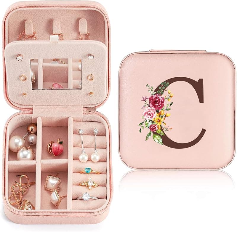 Boîte à Bijoux Initiale — Coffret en Cuir avec Miroir