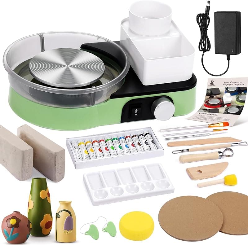 Tour de potier électrique vert — Kit complet débutant avec argile