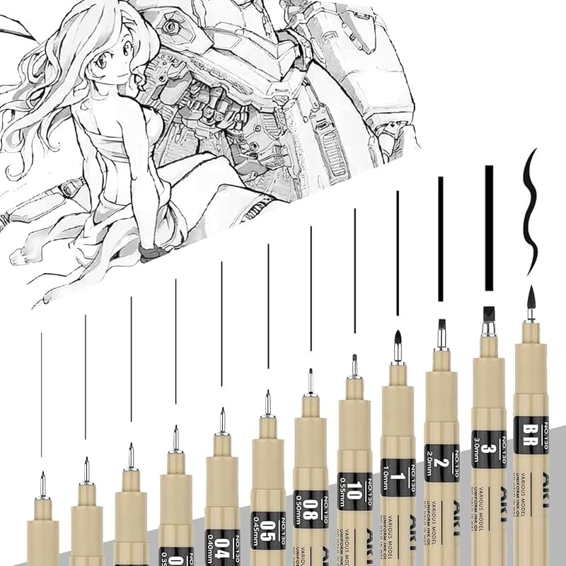 Set de 12 feutres noirs encre de Chine pointe fine