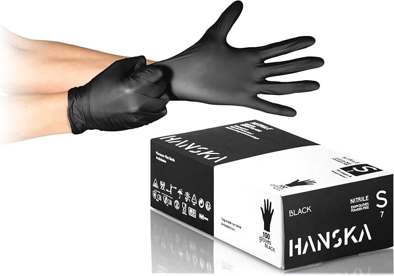 HANSKA — Lot de 100 gants nitrile noirs sans poudre