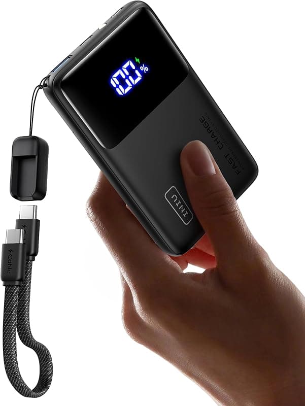 INIU — Power Bank 10000 mAh 45W charge rapide avec câble USB-C intégré