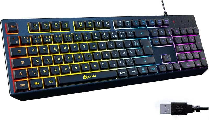 KLIM Chroma — Clavier gamer USB rétroéclairé AZERTY