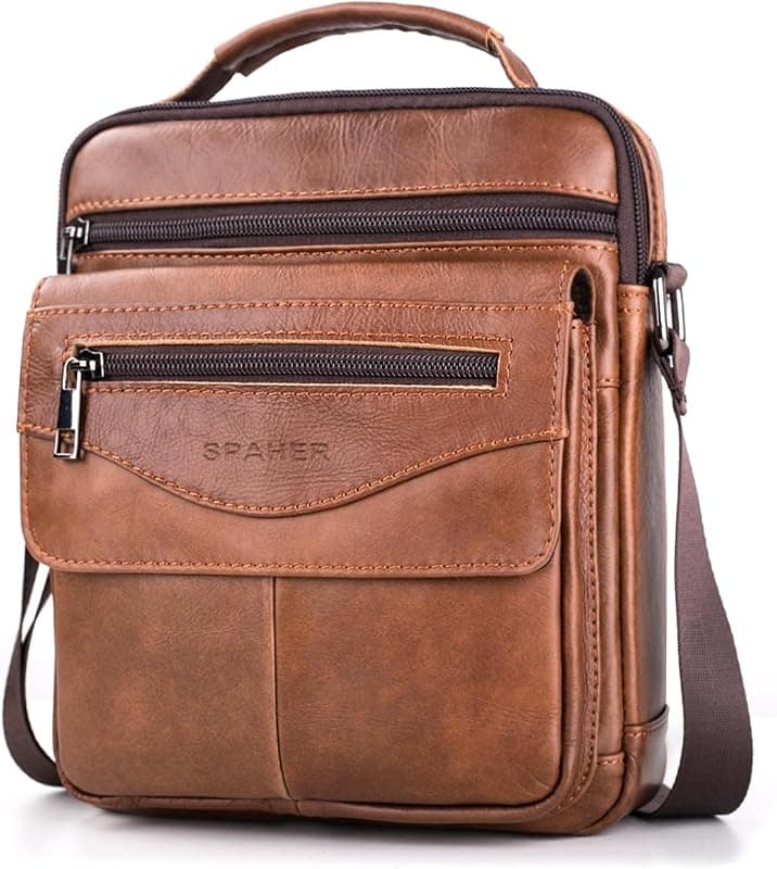 Sacoche bandoulière en cuir véritable pour iPad