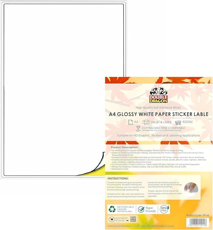 Double Dragon — Papier Autocollant Mat A4, 50 Feuilles