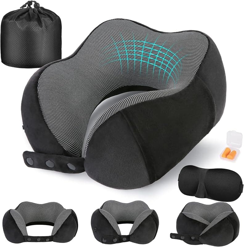 Cirorld Oreiller de Voyage pour Avion, Coussin de Nuque pour Voyage, Oreiller de Voyage en Mousse à Mémoire de Forme pour Adultes, Oreiller de Vol Réglable et Compact, Coussin de Nuque Ergonomique