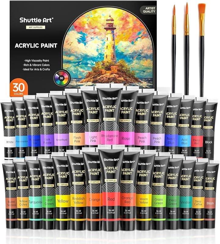 Shuttle Art — Set de 33 pièces peintures acryliques 30 tubes + pinceaux