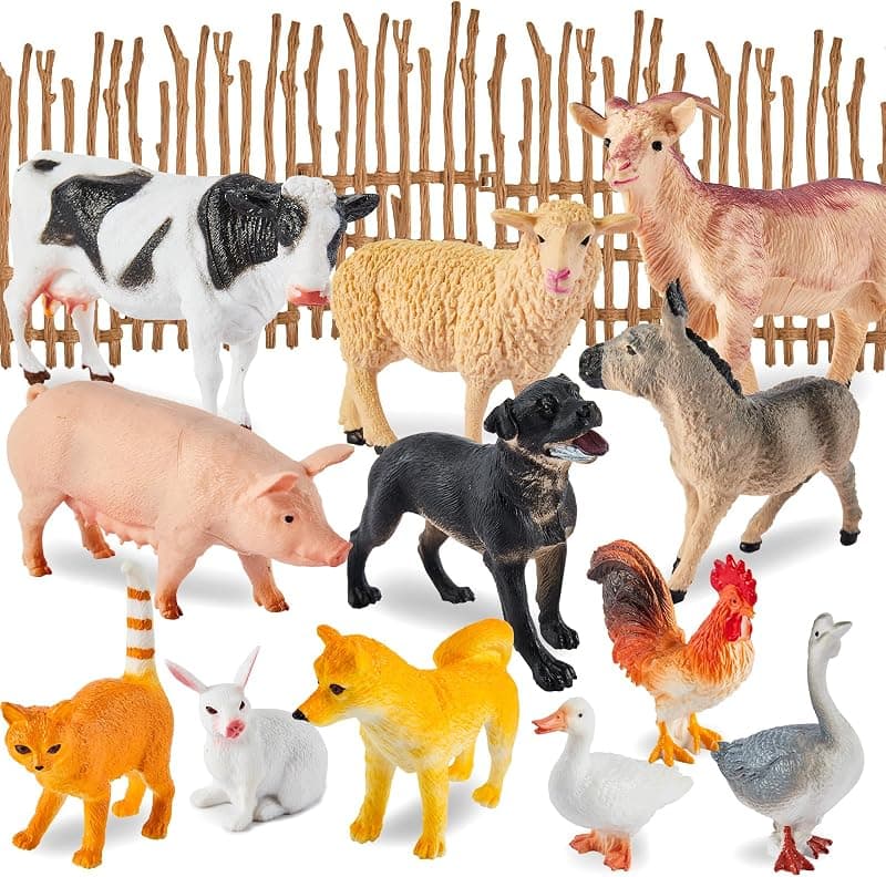 Buyger — 12 Figurines d'animaux de la ferme avec clôture