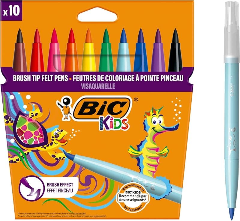 BIC Kids Visaquarelle — feutres lavables pointe pinceau, étui de 10