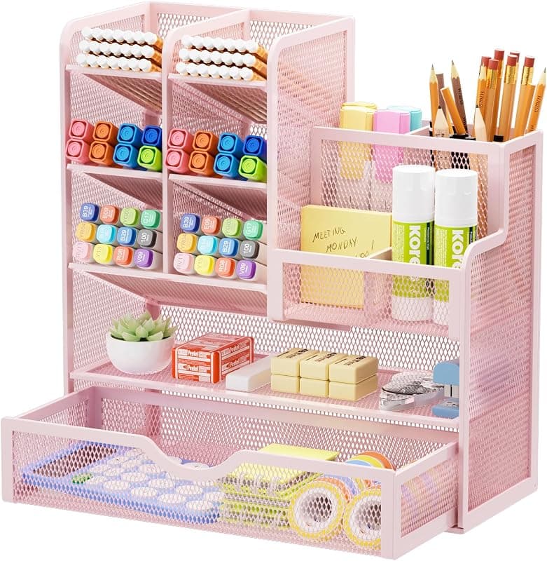 Organiseur de Bureau Multifonctionnel en Maille — Rose