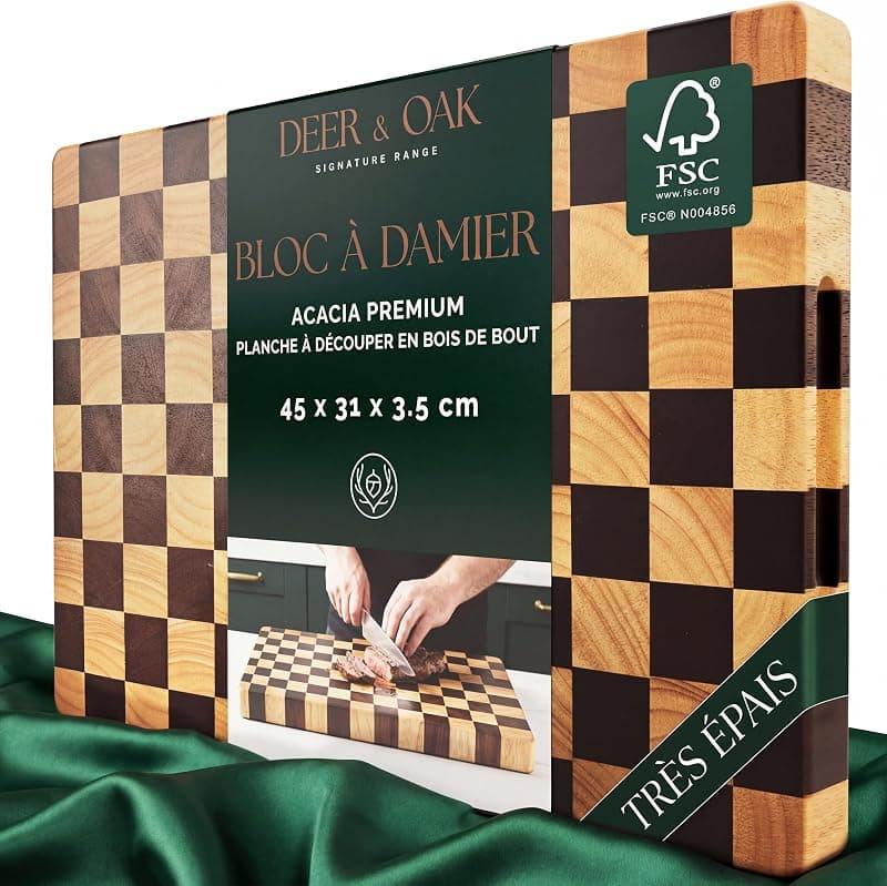 Deer & Oak — Planche à découper en acacia (bois de bout)