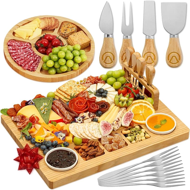 Coffret Planche à Charcuterie et Fromage Luxe 15 pièces en Bambou