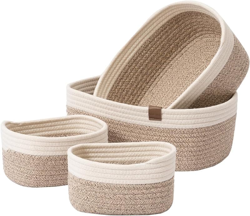 La Jolie Muse — Lot de 4 paniers de rangement tissés en coton, beige poudré