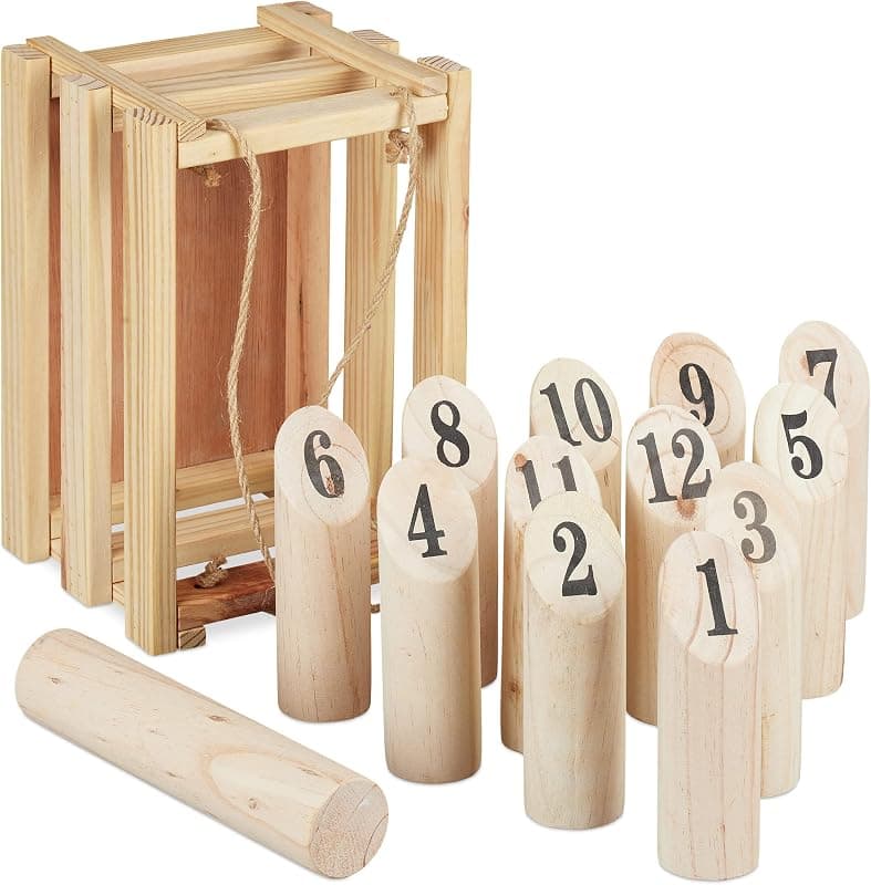 Relaxdays — Kubb Viking en bois avec caisse de transport