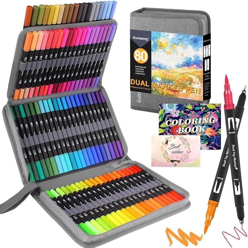 Gunsamg — Set 80 feutres double pointe coloriage et aquarelle
