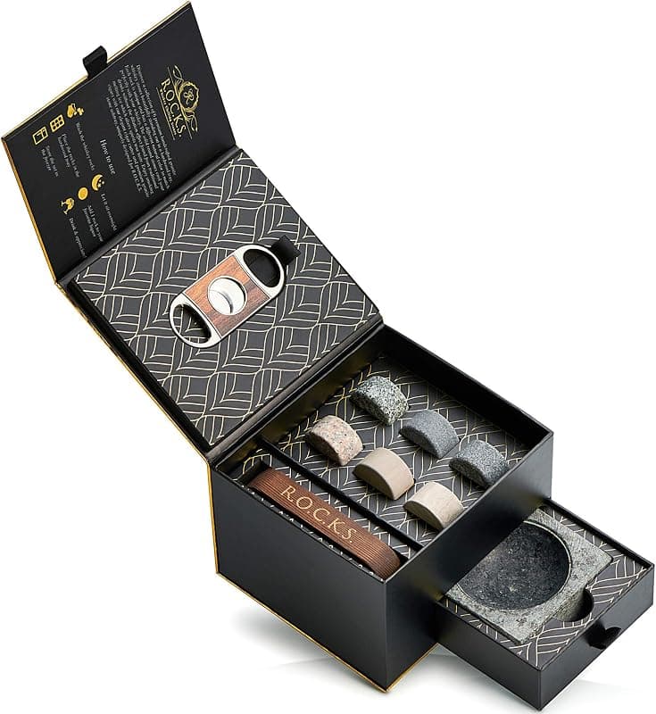 Coffret Pierres à Whisky avec Coupe-Cigare & Cendrier