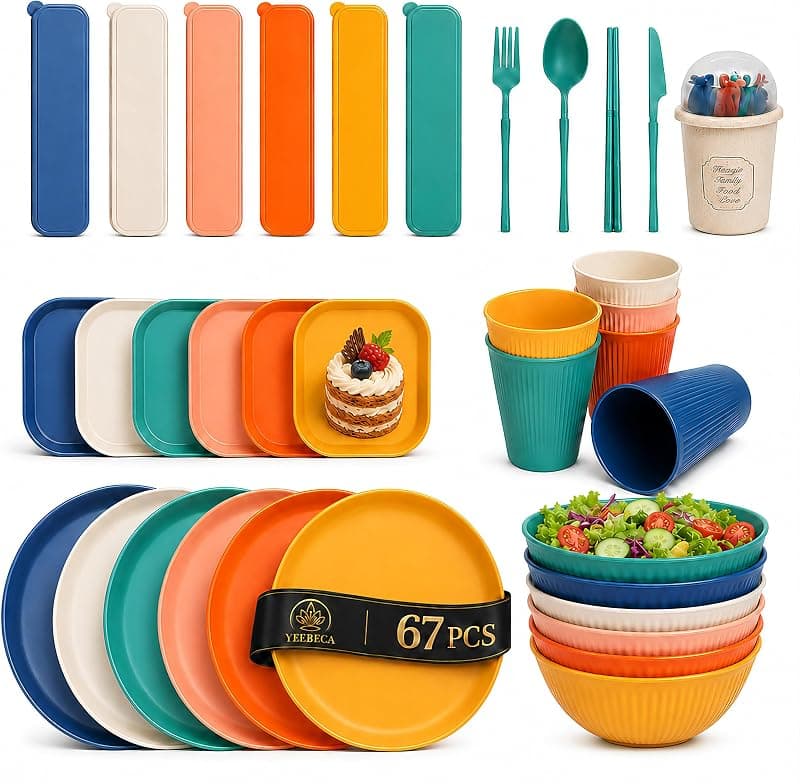 Set Vaisselle Camping Réutilisable 67 Pièces