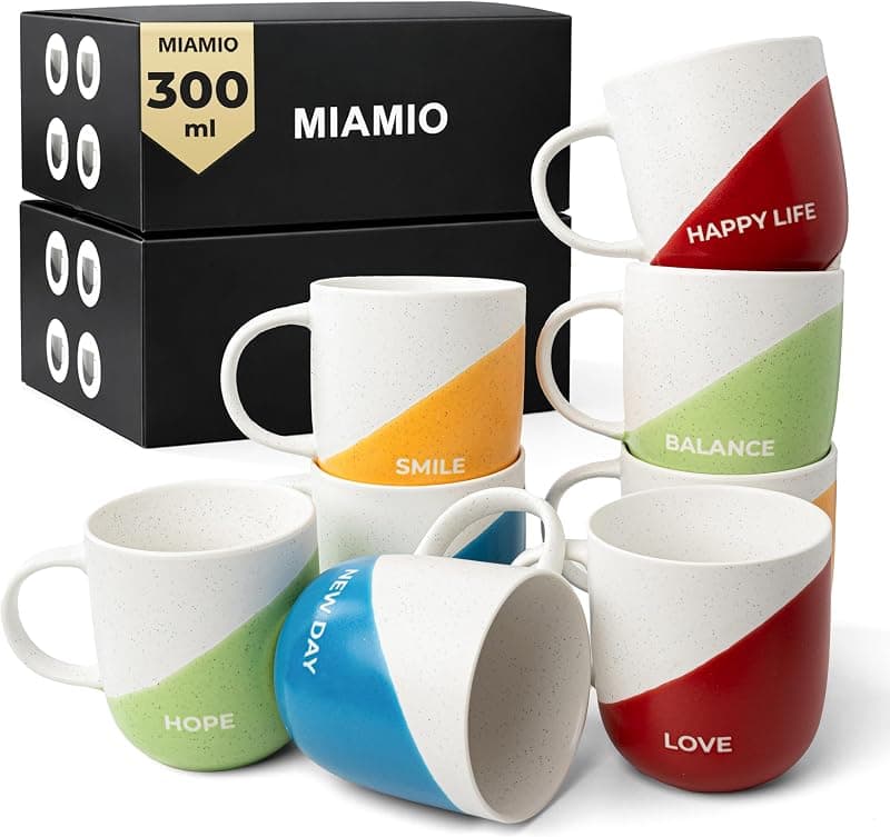 MIAMIO — Lot de 8 Mugs Céramique Messages Inspirants