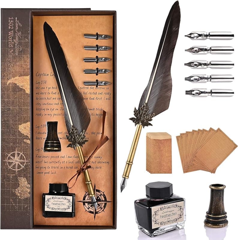 Set calligraphie plume d'oie avec encre et papier à lettres