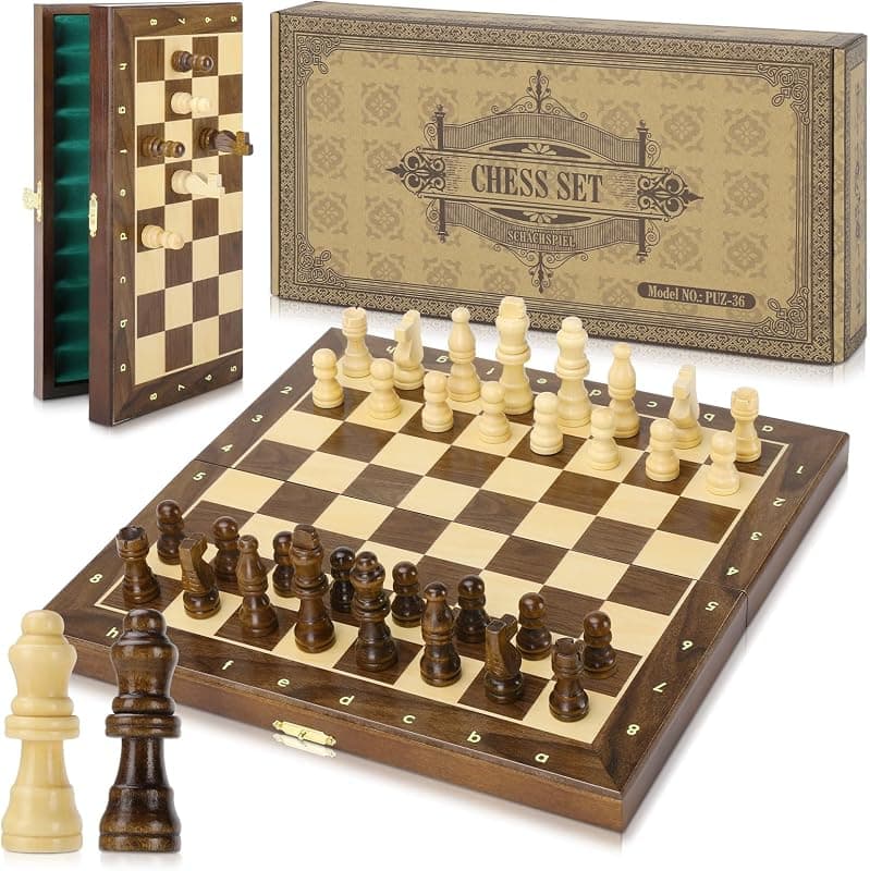 Échiquier magnétique pliant en bois 30 cm avec 2 reines