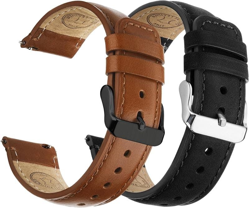 Lot de 2 bracelets cuir véritable 22 mm — Marron & Noir
