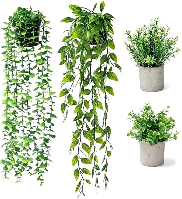DazSpirit — Lot de 4 plantes artificielles avec pot, eucalyptus et romarin