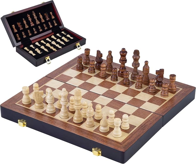 Coffret d'échecs luxe en bois massif pliant avec pièces sculptées