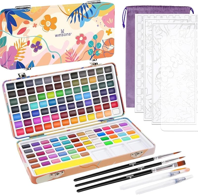 WINSONS — Set aquarelle de voyage 138 couleurs avec palette, pinceaux et papier