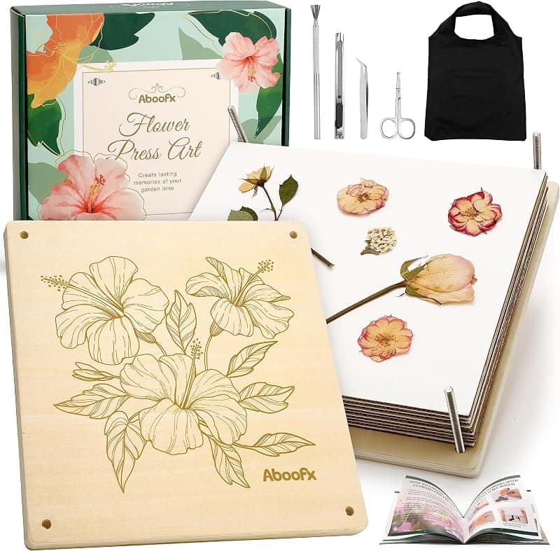 AbooPk — Presse à fleurs en bois gravé, kit complet