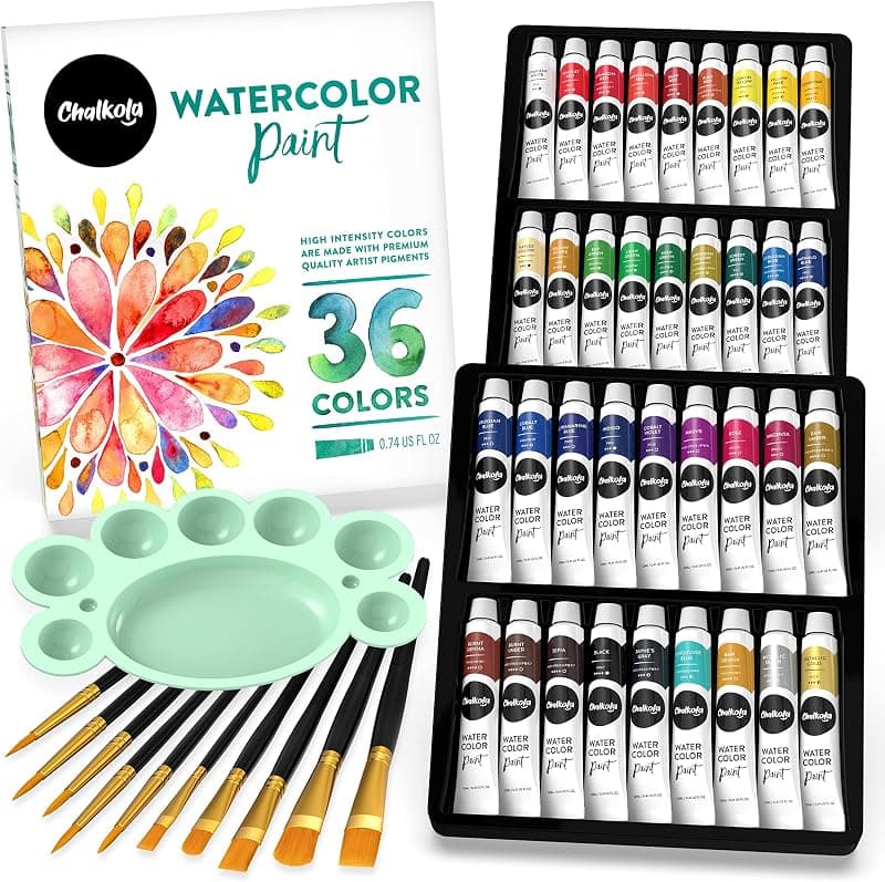 Chalkola — Set complet d'aquarelle 36 tubes avec pinceaux et palette
