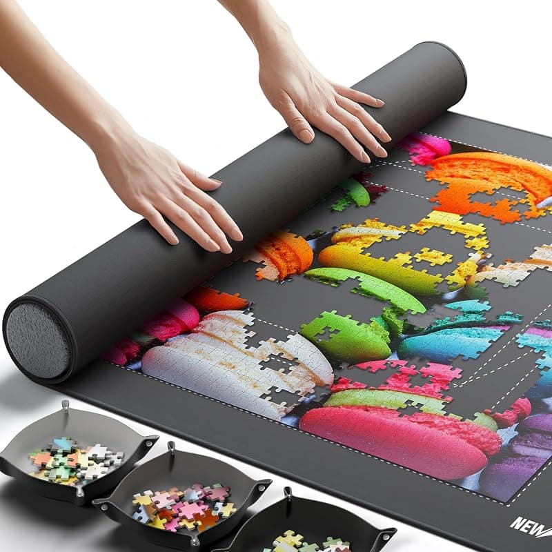 Tapis de puzzle enroulable avec plateaux de tri et sac de rangement