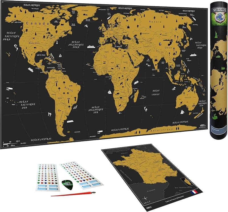 WIDETA — Carte du monde à gratter grand format