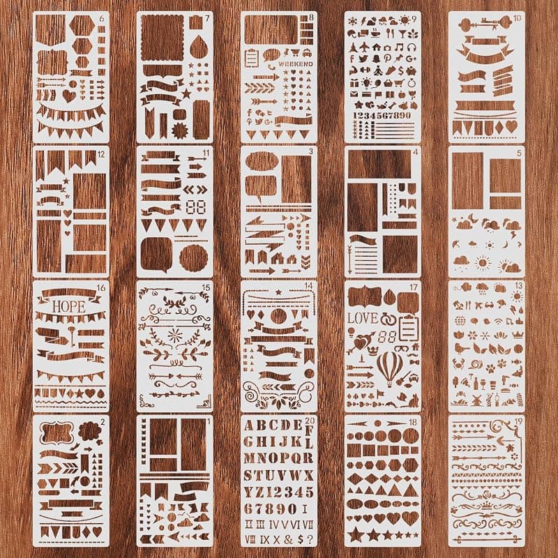 Set de 20 Pochoirs Réutilisables — Bullet Journal & Scrapbooking