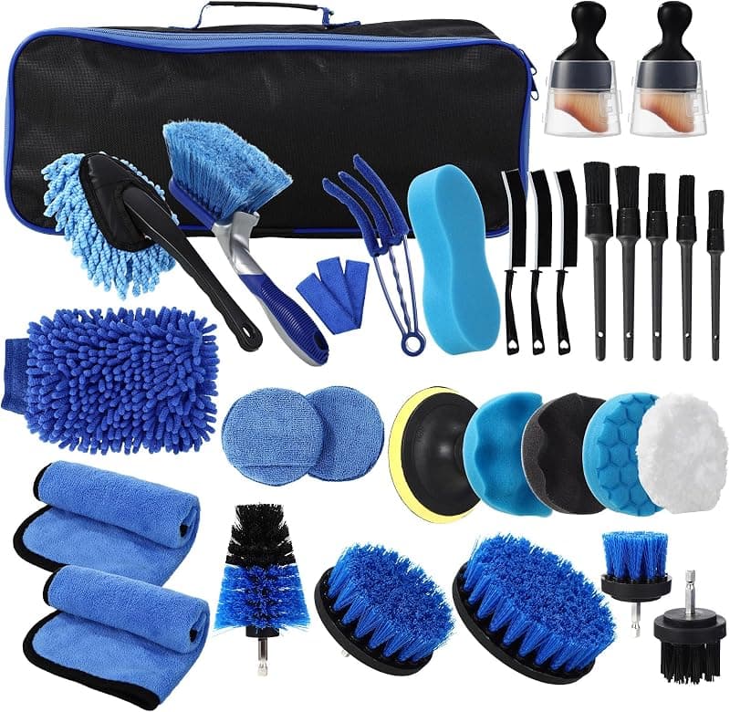 Kit nettoyage voiture — 31 pièces brosses intérieur et extérieur